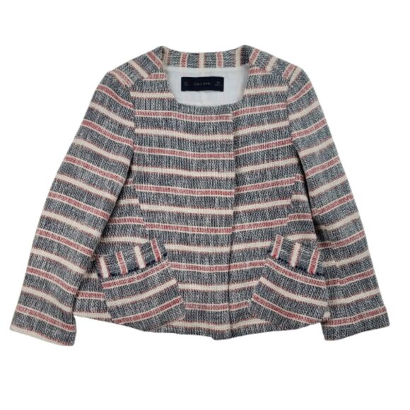 Zara Basic Tweed Knit Blazer Womens Small Textured Snap Button Jacket - Picture 9 of 9
